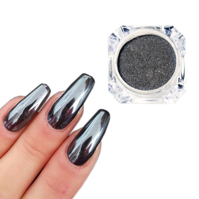 MEILINDS Chrome Nail Powder Metallic Mirror Effect Nail Powder Nail Art Chrome Black Mirror Powder Shiny Ultra Thin Dazzling Pigment Dust Nail Glitter Metal Decor for DIY Nail Art Gel Polish 1g/Bottle - Image 1